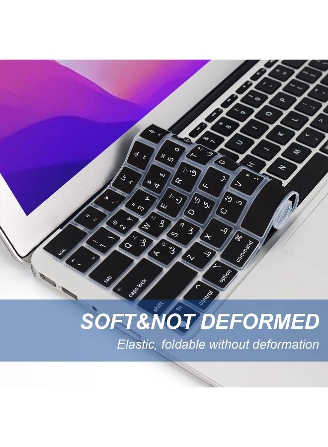 Arabic Keyboard Cover Skin for MacBook 2026-2022 Air 13.6" 15" M5/M4/M3/M2 A3449/A3240/A3113/A2681 & A3448/A3241A3114/A2941 & 13 Macbook NEO A18 Pro 2026 A3404; 2026-2021 Pro 14" 16.2" M5 M4 M3 M2 M1 Pro/Max A3434/A3427/A3426/A3112/A3185/ A3401/A2992/A2918/A2779/A2442 & A3403/A3429/A3428/A3186/A2991/A2780/A2485,Black - Image 1
